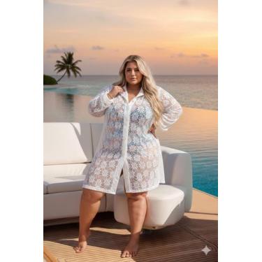 Imagem de Saida De Praia camisão chic Arrastão Gola botões madeira tamanho grand