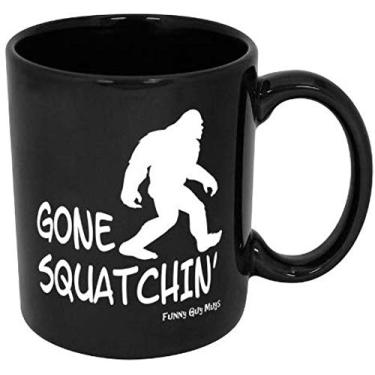 Imagem de Funny Guy Mugs Caneca de café de cerâmica Gone Squatchin' preta, 325 ml