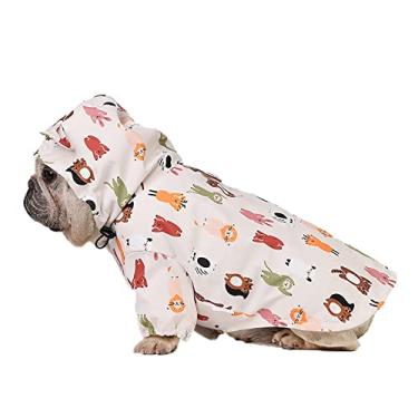 Imagem de Capa de chuva à prova d'água para cães pequenos e médios jaqueta de chuva leve com cordão ajustável poncho respirável leve, bege, G (peito: 54cm)