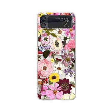 Imagem de Para samsung z flip 4 caso flor pintada transparente caixa de telefone dobrável para samsung z flip 3 zflip3 5g à prova de choque duro pc, c, para z flip 4