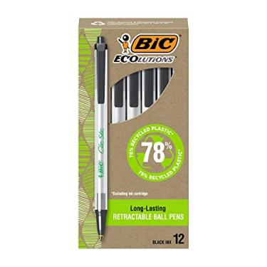 Imagem de BIC Caneta esferográfica retrátil Ecolutions Clic Stic, ponta média (1,0 mm), preta, 12 unidades