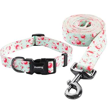 Imagem de Conjunto de coleira para animais de estimação Ihoming, conjunto de segurança para uso diário ao ar livre, caminhada, corrida, treinamento, cães pequenos, médios e grandes, florais, GreenLake grande