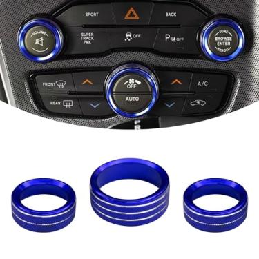 Imagem de Hirificing 3 peças de botão de ar condicionado para Challenger Durango 2015-2022, interior de carro decorado colorido controle climático interruptor CA áudio CD alumínio guarnição anel de tampa do