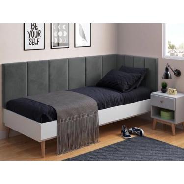 Imagem de Cabeceira Em L Com Lateral Estofado Las Vegas - Magazine L, Cinza