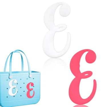 Imagem de Blinket Berloques decorativos com letras do alfabeto compatíveis com bolsa Bogg | Berloques compatíveis com a bolsa Bogg - Letras 3D brancas e rosa, acessórios elegantes do alfabeto, inclui letras