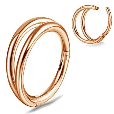 Imagem de Anel de nariz argola de nariz duplo para piercing único lábio, septo, cartilagem, argola de aço cirúrgico, 16 g, hélice articulada, segmento Daith, joia de piercing de concha (1 peça dupla, 16 g, ouro