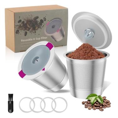 Imagem de Pacote com 2 cápsulas de café reutilizáveis para xícara K, filtros de café recarregáveis de aço inoxidável universais para cafeteiras Keurig 1.0 e 2.0