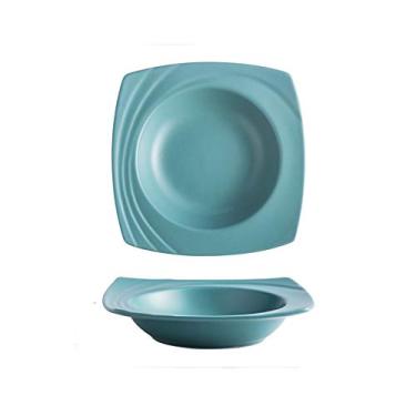 Imagem de Prato de serviço prato quadrado de sopa de lado largo, macarrão de cerâmica, prato de servir salada, prato de jantar personalizado para uso em restaurante e família, cores sortidas. Pratos (Cor
