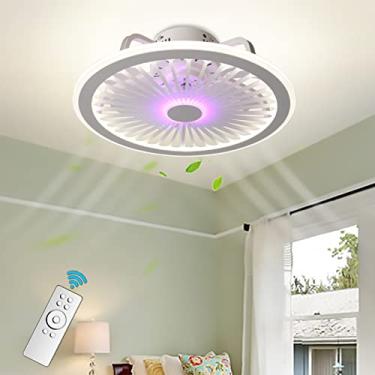 Imagem de Ventiladores de teto com luzes Luz de ventilador de teto de montagem embutida interna moderna com controle remoto Ventilador de baixo perfil Lâmpada de teto LED regulável multivelocidade lâm