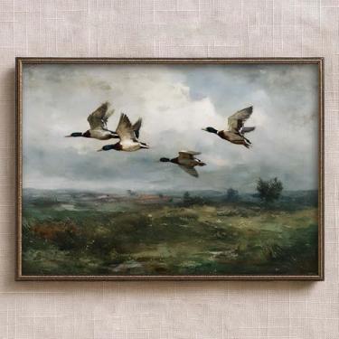 Imagem de Pôster vintage de gansos voando de casa de fazenda arte de ganso impressão de arte rústica de animais de fazenda pôsteres de pássaros voadores para parede retrô vintage imagem de ganso rústico imagens
