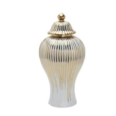 Imagem de ADAOQIN Jarra decorativa de gengibre vaso decorativo de cerâmica chinesa de gengibre vasos florais com tampa, vaso de porcelana esmaltado dourado, potes de templo, jarra de armazenamento de chá
