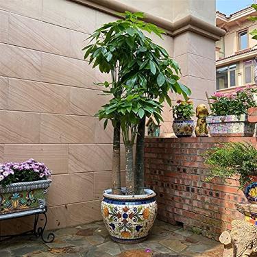 Imagem de EESCZVGBDX Vaso de flores grande para uso externo/interno, pintado à mão, vaso de flores de cerâmica colorido, Espanha, redondo, clássico, externo, grande, jardim, varanda, decoração, paisagem, vaso