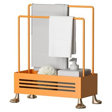 Imagem de Rack de pano de cozinha toalheiro de bancada prateleira rack de drenagem de esponja aço inoxidável (cor: laranja)