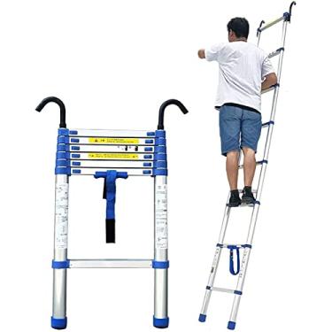 Imagem de OKUOKA Escada telescópica de alumínio com gancho destacável, escadas de extensão telescópica de 8 m/7 m/6 m/5 m/4 m/3 m de altura para trabalho ao ar livre em casa, loft, cargas 150 kg (tamanho: 7,1 m