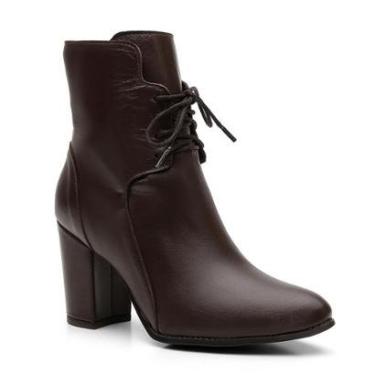 Imagem de Bota Coturno Couro Bico Fino Salto Alto Valentina Kister Feminino-Feminino