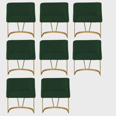Imagem de Kit 08 Poltrona Cadeira Aurora Luxo Confort Industrial Ferro Dourado Suede Verde Escuro - Ahz Móveis