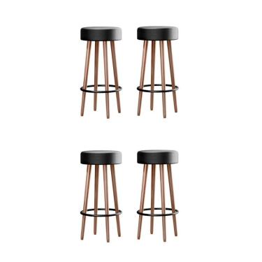 Imagem de Kit 4 Banquetas Alta Belo Horiente Retrô MDF MDP Assento Courino 70 cm Preto Casa H