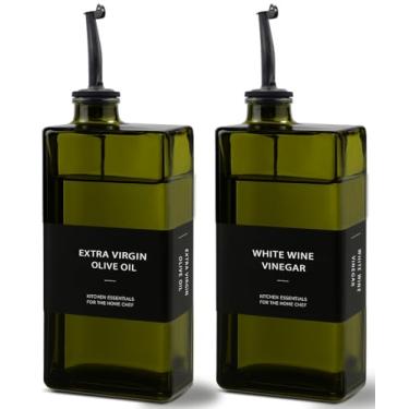 Imagem de Garrafa dispensadora de azeite de oliva para cozinha, 500 ml, conjunto dispensador de óleo e vinagre com bloqueio de UV, dispensador de molho de soja, design de economia de espaço para bancada (verde