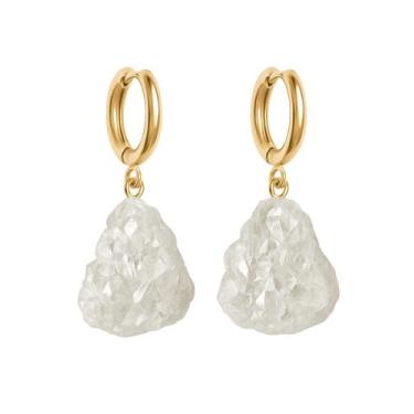 Imagem de Brinco de Argola Druza de Cristal - Cristal Natural, Banho Ouro 18k