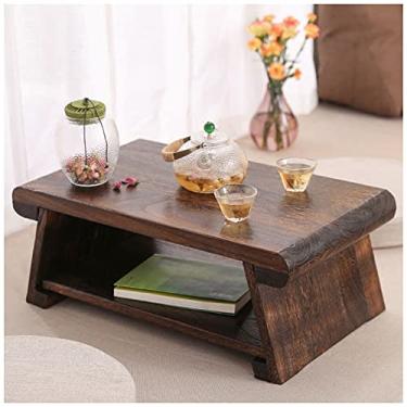 Imagem de Mesa de centro de meditação dobrável de madeira maciça mesa de chá vintage mesa baixa para sentar no chão, laptop, mesa de tatame (marrom 60 x 35 x 24 cm)