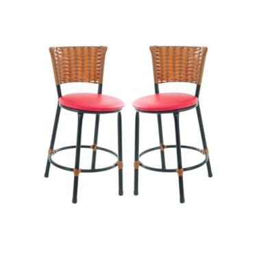 Imagem de Banqueta Baixa Fibra Sintetica Para Bar Balcão Area Gourmet (VERMELHO)