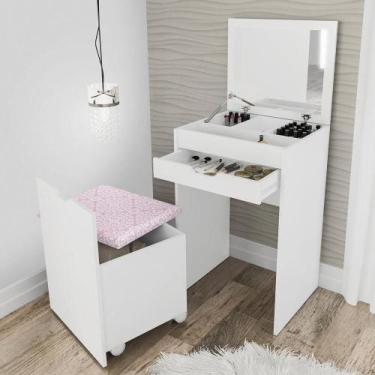 Imagem de Penteadeira Com Puff E Espelho Cr35020 Branco/Rosa - MULTIMOVEIS