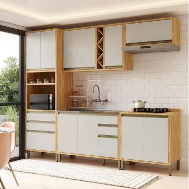 Imagem de Cozinha Modulada Compacta 5 Peças 11 Portas E 5 Gavetas 100% Mdf 270cm Barbados Espresso Móveis Amêndoa-off White