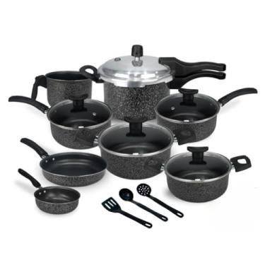 Imagem de Jogo de Panelas 11 Pçs com Panela de Pressão fechamento externo de 2.5L(Cerâmica Black)