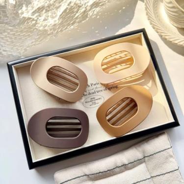 Imagem de Conjunto de grampos de cabelo redondos planos com 4 peças, bico de pato antiderrapante dentado, clipe de uma palavra, prendedores grandes foscos antiderrapantes para cabelos grossos e finos