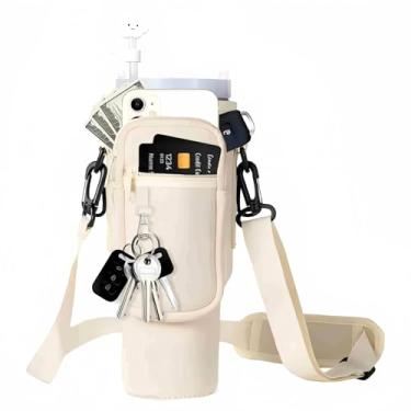 Imagem de Bolsa dabria Para transporte de garrafa e copo de água Stanley 887 ml/1,18 L com bolso para celular, de neoprene, com alça ajustável, tampa para canudo e mosquetão para acessórios de copo Stanley