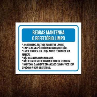 Imagem de Placa Sinalização - Regras Mantenha Refeitório Limpo 27X35