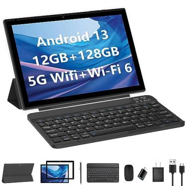 Imagem de HOTTABLET 2023 Novo Tablet de 10 polegadas, tablets Android 13, 12 GB RAM 128 GB ROM Computador Tablet com teclado, tela IPS, 2.4G/5G WiFi 6, Tablet Bluetooth 5.0, Tablet Expandir 1TB com Stylus,