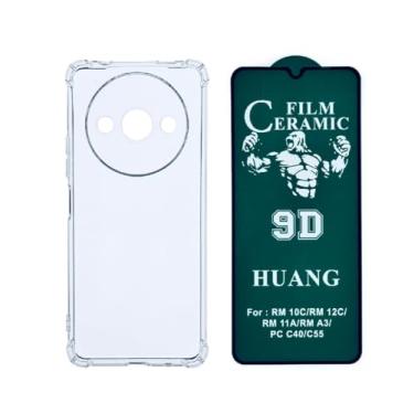 Imagem de Capa Capinha Anti Impacto Queda Transparente + Película de Ceramica 9d, silicone transparente clear com bordas reforçadas e flexível com efeito cristal Compátivel com Xiaomi Redmi A3