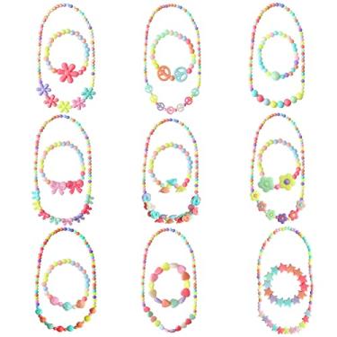 Imagem de Hicdaw Colar infantil de 18 peças, pulseira com contas, elástico, fantasia de princesa, para meninas, brincar, conjunto de pulseiras, lembrancinhas de festa, presente, joias infantis para meninas,