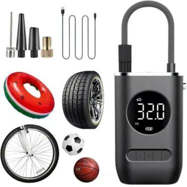Imagem de Bomba de Ar Eletrica Digital Encher Pneu Carro Moto Bike Bola Mini Cal