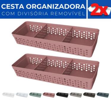 Imagem de Kit 2 Cesto Organizador Rattan c/ Divisória Removível 34x11 - Usual Ut