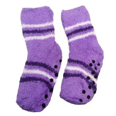 Imagem de kit 2 Meias Pelúcia infantil Inverno Menina Listras Antiderrapante Que