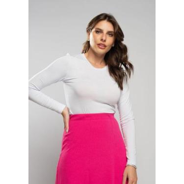 Imagem de Blusa Básica Manga Longa e Gola Redonda Malha Branca Salvatore Fashion