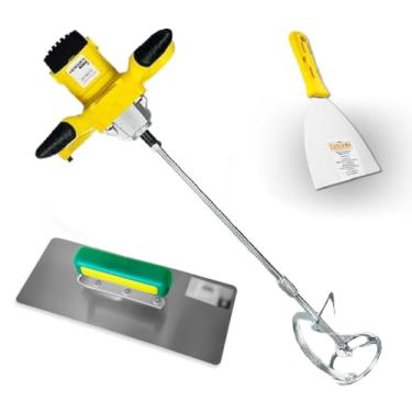 Imagem de Misturador Mel 1200w Para Tinta Gesso Argamassa Cimento + Desempenadeira Galo113/01 + Espátula Inoxidável Evolution 10 cm (4") Profissional Kit - 127V