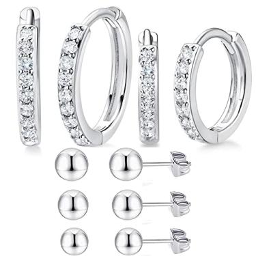 Imagem de MDFUN Conjunto de brincos de argola de pressão banhados a ouro branco 14K brinco de zircônia cúbica para mulheres pacote com 2/5 pares, Ouro branco, Zircônia cúbica