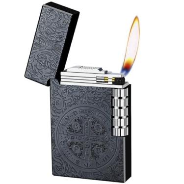 Imagem de Isqueiro Constantine, Isqueiro de trincheira de roda lateral exclusivo, acendedor de fogo macio de butano recarregável para homens pai marido colecionar presente (butano não incluído) (preto)