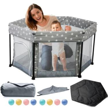 Imagem de Playpen Bebê Babyalwin Dobrável - Alumínio 127x127cm com Tapete Cinza