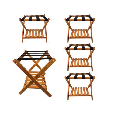 Imagem de Kit 5 Suporte de Mala Madeira Com Prateleira Sapateira Hotel Pousada Cor Mel - amz