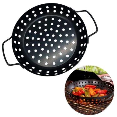 Imagem de Panela Grelha Churrasqueira Antiaderente Frigideira Vazada Grelhar Camarao Legumes Peixe