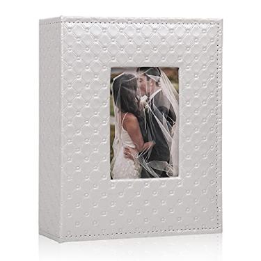 Imagem de RECUTMS Álbum de fotos com 200 bolsos, 10 x 15 cm, capa pequena de couro PU, casamento, família, bebê, aniversário, formatura, viagem, livro de fotos personalizado (branco)