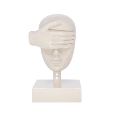 Imagem de Escultura Decorativa Máscara Cego Em Cerâmica Nude 25X15cm