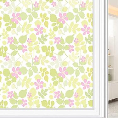 Imagem de Película de janela de privacidade de flores, textura de estilo floral, filme de vidro para sala de estar e escritório em casa, L90 x C 190 cm
