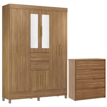 Imagem de Kit Guarda Roupa Casal Com Espelho 8 Portas Munique Cômoda Atria