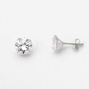 Imagem de Brinco Ponto De Luz Zirconia Redonda Unissex Prata 925 - 6mm