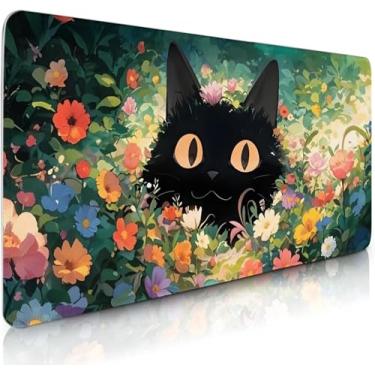 Imagem de Tapete de rato grande para jogos, tapete de rato de gato preto com base de borracha antiderrapante, tapete de acessórios de mesa, presente para mulheres e homens, amantes de gatos, tapete de rato para